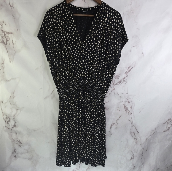 Rails Dress Womens Large Black Polka Dot Karla Ivory Spots Button Mini Smocked - Picture 2 of 15
